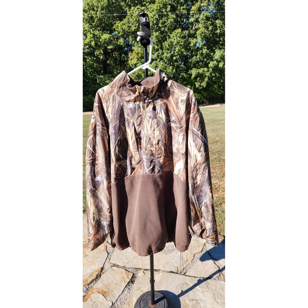 Cabelas Mens 3XL Camo Fleece Quarter Zip Pullover Marsh Camouflage Jacket